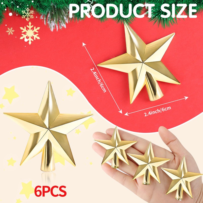CCINEE Mini Christmas Tree Topper Star,6pcs Christmas Tree Topper Star