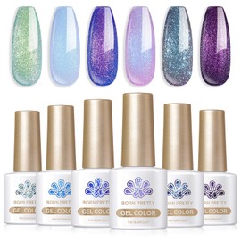 Born Pretty Born Pretty Chameleon Gel Nail Polish Set, 6 Colors Aurora Shimmer Glitter Gel Polish Kit Blue Green Purple Nail Gel Polish Long Lasting Set for Manicure and Nail Art, DIY at Home, Salon-Quality 7ml