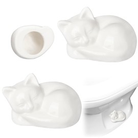 Wonderjune 2 Pack Toilet Bolt Covers Decorative Cat Toilet Bolt Screw Cover Caps Ceramic Cute Bathroom Decor Fun Themed Gadgets Replacement Parts(White)