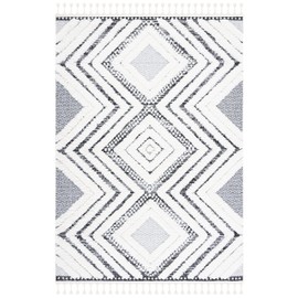 SAFAVIEH Moroccan Tassel Shag Collection Accent Rug - 3' x 5', Ivory & Grey, Boho Design, Non-Shedding & Easy Care, 2-inch Thick Ideal for High Traffic Areas in Foyer, Living Room, Bedroom (MTS636A)