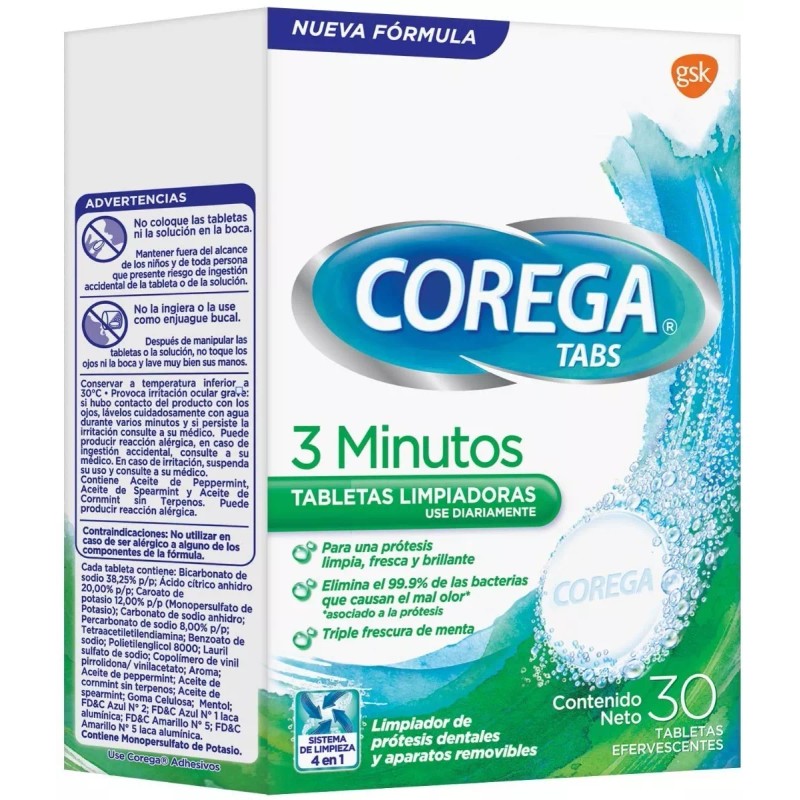 Corega Tabs Tabletas Limpiadoras Corega Tabs Prótesis Dentales 30 Piezas
