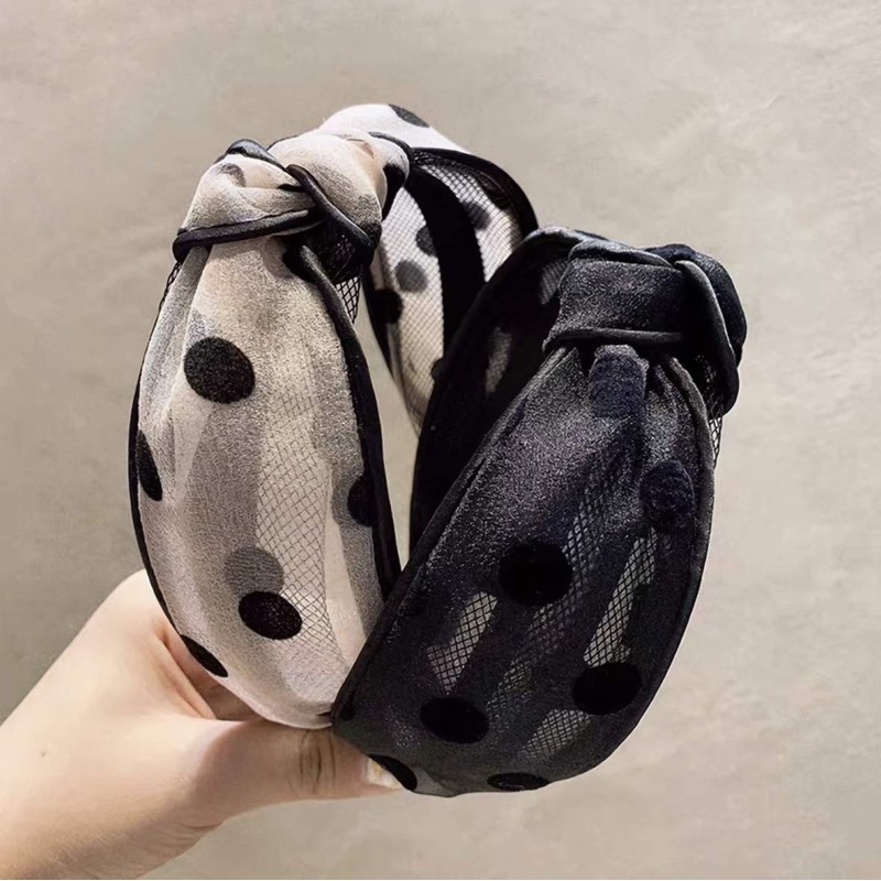 Donally Women's Dot Pattern Headband Sheer, Korean Style, Polka Dot,