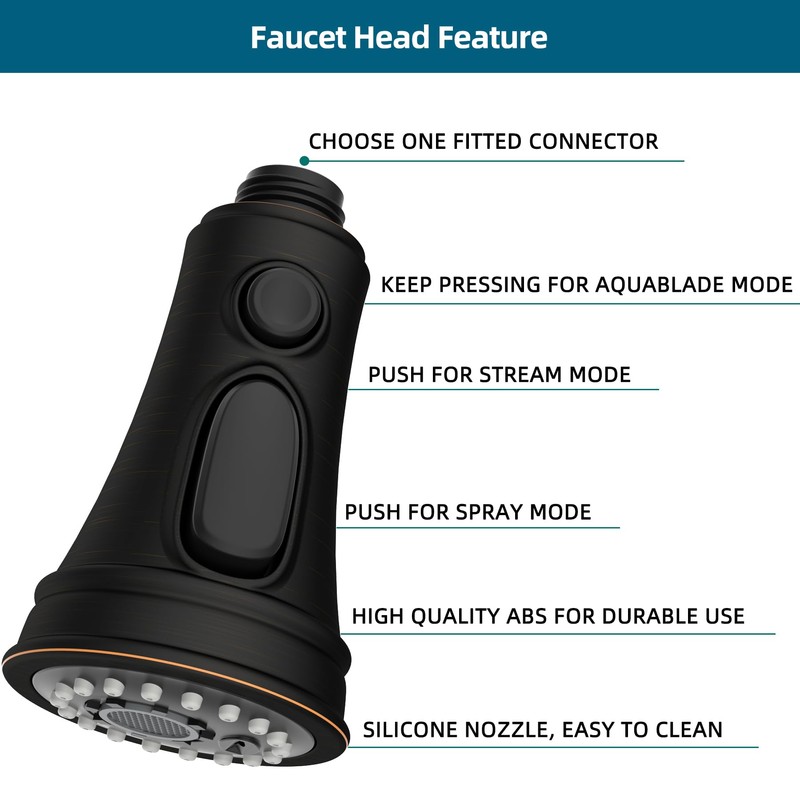 Hygie Rinse Pull Down Kitchen Faucet Sprayer Head 3 Function