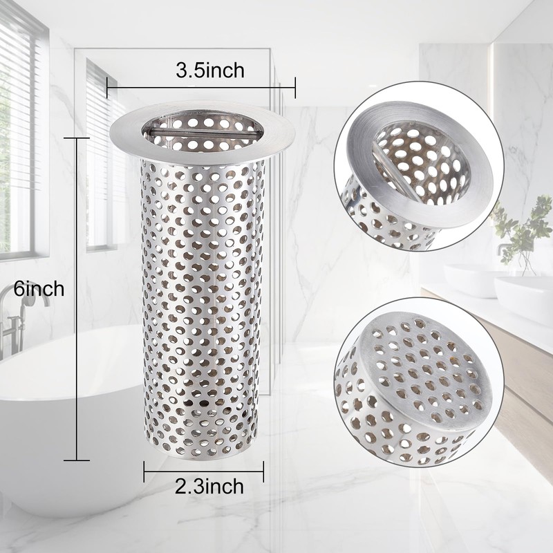 3" Commercial Floor Drain Strainer, 6'' High, Thick Perforated 316