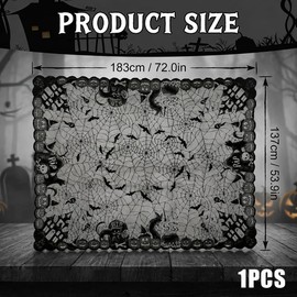 1Pack Halloween Table Cloth, Black Lace Design with Pumpkin Bat Patterns