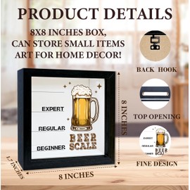 Beer Scale Shadow Box with Slots, Bottle Cap Catcher Boxes Frame 8x8 Inches Decorations for Bar Home, Keep Sake Box for Memories, Funny Gifts for Beer Lovers, Shadow Boxes Display Cases -23