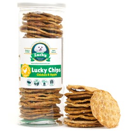 Chicken & Apple Chips Dog Treats – Made in USA, 100% Chicken Jerky, Grain-Free, High Protein, Single Ingredient, Crispy & Healthy Training Snacks for Dogs – 6 oz Jar