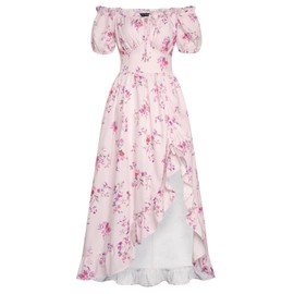 Floral Sundress Corset Renaissance Dress 2025 Summer Cottagecore Midi Dress Pink Floral S