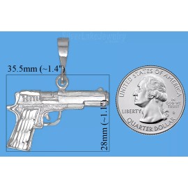 SLJ 925 Sterling Silver Diamond-cut Colt 45 Pistol Handgun Gun Firearm Charm Pendant