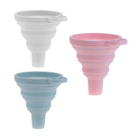 AKOAK Portable Mini Silicone Foldable Funnel, Flexible Silicone Transfer Tools for Liquid and Powder in the Kitchen, Pack of 3, White,Pink,Cyan