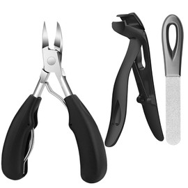 SHYSBV Nail Clippers for Thick Nails for Seniors Nail Clippers for Men Thick Nails Stainless Steel Curved Nail Clipper Set - Heavy-Duty Wide Jaw with Alloy Nail File & Black Tweezers