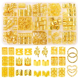 190 Pcs Gold Hair Jewelry for Braids & Dreadlocks - Loc Jewelry with Ring Cuffs, Clips, Charms & Decorations for Men, Women & Girls