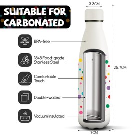 HoneyHolly Stainless Steel Water Bottle, 500 ml, BPA-Free, Thermos Flask, Double-Walled, Water Bottle, Stainless Steel, Leak-Proof, 18/8 Stainless Steel, Thermos Flask for Sports, Camping,