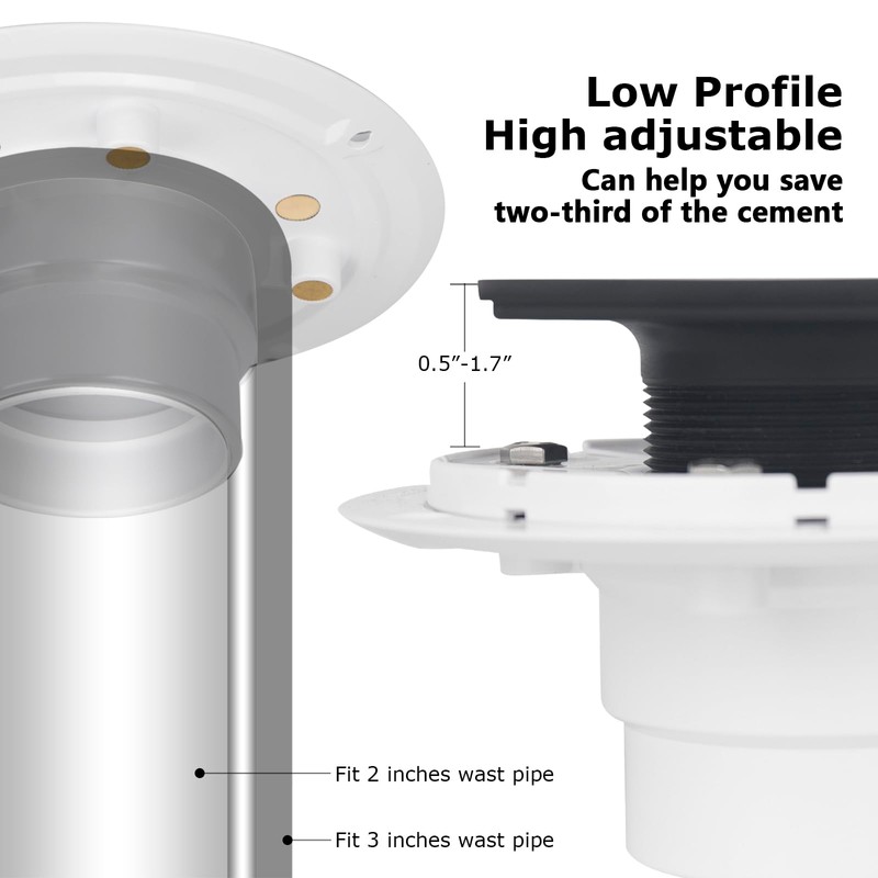 Uni-Green Matte Black 4 Inch Square Shower Drain with PVC