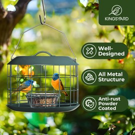 Kingsyard Bluebird Feeders for Outdoors Hanging, All Metal, Cage Bird Feeder with Tray, Squirrel Proof & Weatherproof, Easy to Refill & Clean (Green)