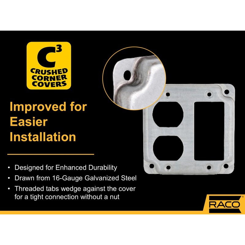Hubbell-Raco 915C 1 GFCI and 1 Duplex Receptacle 4-Inch Square