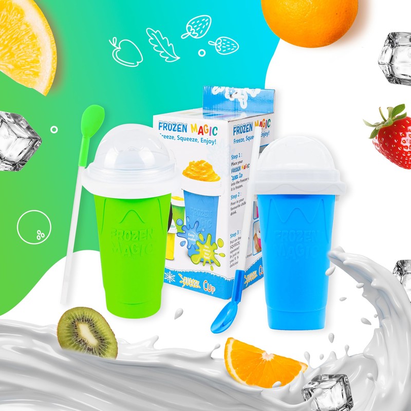 Slushy Cup (2 Pack) & Slushy Maker Portable Smoothie Slushie