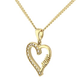 Old English Jewellers 9ct Yellow Gold Diamond MUM Heart Pendant Necklace + 18 inch Chain
