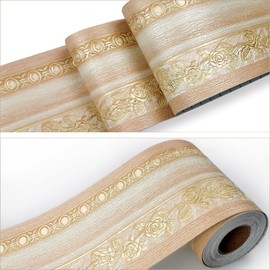 Wallpaper Border Peel and Stick Wall Border, 3D Rose Floral Molding Royal Crown Wall Border Wood Grain Tiles Decor Sticker Easy to Apply for Bathroom Kitchen Decor 4.2''×16.5ft (Light Yellow)