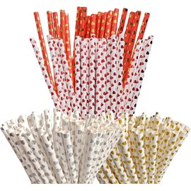 EVECILOO 200 PCS Foil Heart Drinking Paper Straws Foil Red Silver Gold Heart Straws Disposable Drinking Straws Wedding Birthday Party Decorative Straws Supplies, 4 Styles