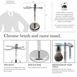 G.B.S Slant Safety Razor Shaving Set - Chrome -37 Stubble Remover, Badger Brush & Slanted Razor, Stand, Bowl Soap + 10 Sharp Blades Effortless Glide Classic Style Salon