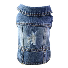 Pet Clothes Dog Jeans Jacket Cool Puppy Denim Dog Shirts for Small Medium Dogs Cats Lapel Vests Vintage Washed Dog Clothes Scratch Design Dog Coat