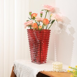 MCMCNCUIU Crystal Vase, Red Glass Vase, Glass Vase, Vases for Centerpieces, Flower Vase, Large Glass Vase, Modern Vase for Living Room, Kitchen, Dining Table, Birthday, Wedding, 11 Inches