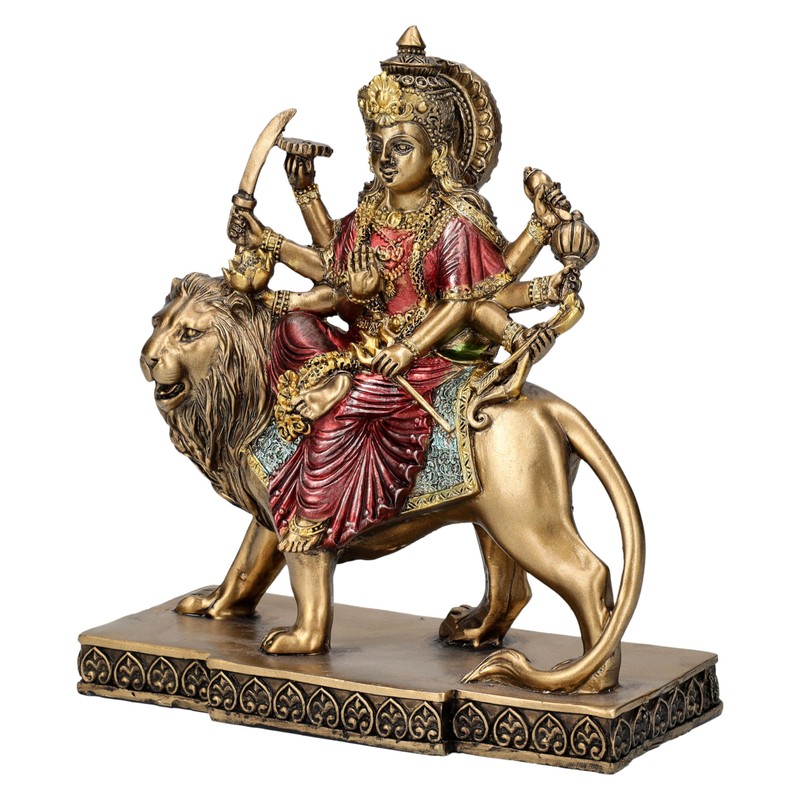 Durga Figurine Riding Lion 15 cm Buddha Decorative Hindu God