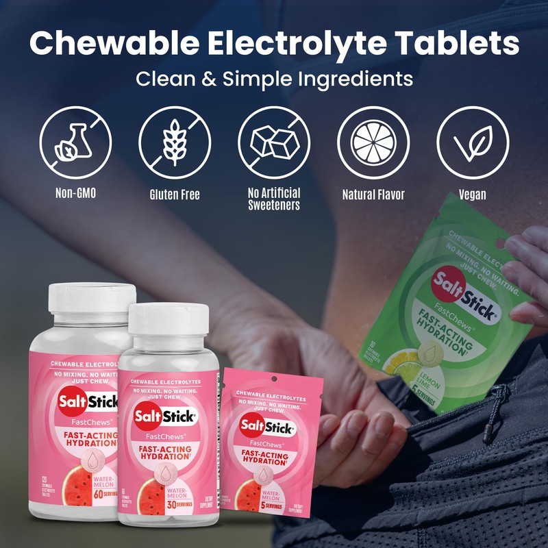 SaltStick Electrolyte FastChews - 120 Watermelon Chewable Tablets - Salt