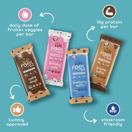 FEEL Kids Protein Bars Minis | Variety Pack | 10g Plant Protein | 100 Calories | No Added Sugar | Daily Veggies | Gluten Free, No Nuts, No Soy, No Dairy, No Grains (Pack of 12)
