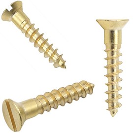 #7 Size x 1" Solid Brass Flat Head Wood Screw Qty 100 Pieces, Slotted Drive, Number 7 Size x 1" Length