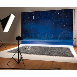 Yeele 5x4ft Winter Night Snowfall Snowflake Photography Backdrops Starry Sky Moon Blurry Fir Trees Pine Forest Background Merry Christmas Happy New Year Party Banner Decoration Studio Props Y2BK09072