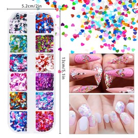 Kalolary 3 Boxes Heart Nail Art Sequins, Valentine's Holographic Heart nail glitter, Colorful Lip Shape Flower Nail Sequin, Nail Glitter Sequins for Valentine's Day Nail Decorations Designs Manicure-E