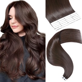Frodio Tape in Hair Extensions Human Hair 26 Inch Remy Tape ins Human Hair Invisible Extensions Color Dark Brown Fashion Extension Seamless Silky Straight Skin Weft 20Pcs 50G
