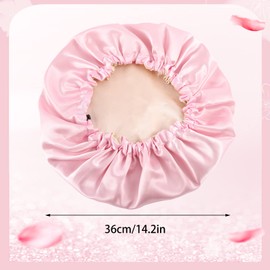 Yafe 2 Pieces Adjustable Silk Bonnet, 36cm Double Sided Satin Sleep Caps Night Sleep Hat for All Hair Lengths Women Curly Natural Hair Head Cover(Black+Pink)