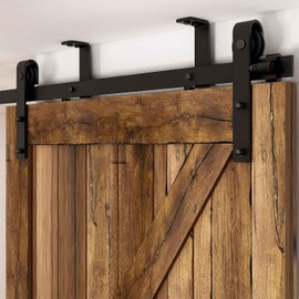 CCJH 5.5FT Ceiling Mount Sliding Barn Door Hardware Kit Low Ceiling L-Shape Bracket System for 33" Wide Single Wood Door Heavy Duty (Basic Style Hanger)