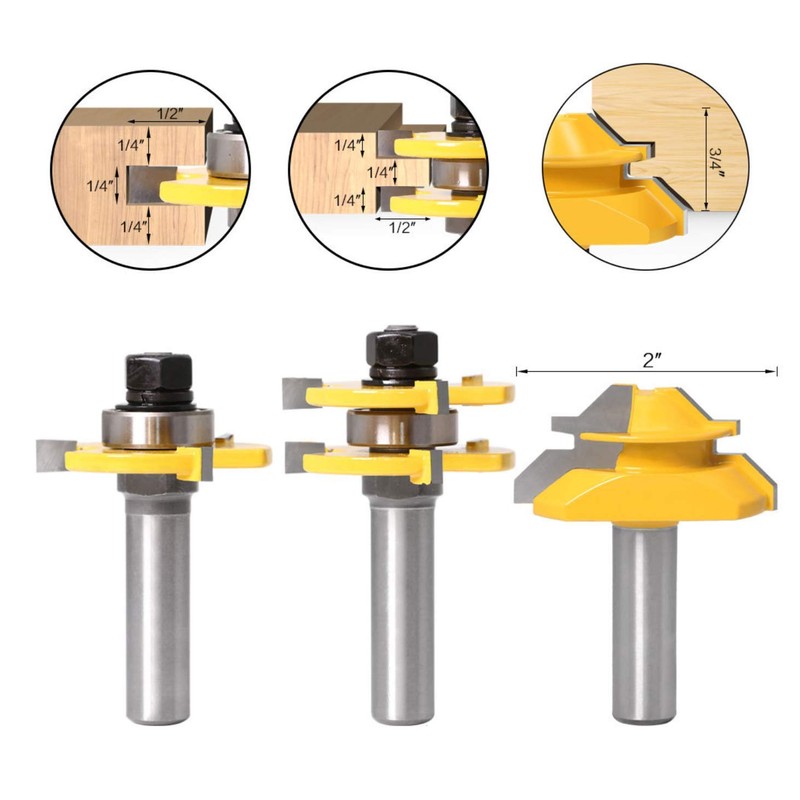 Lock Miter 45 Degree Joint Router Bits + 2Pcs Tongue