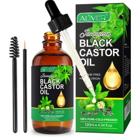 Jamaican Black Castor Oil, Organic Castor Oil 100% Pure Cold Pressed Body Massage Black Castor Oil Essential Oils for Body Face & Skin, Eyebrows Growth, Hair Nourishing, Skin Moisturizer, 120ml