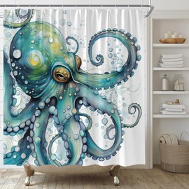 YSATNSFT Octopus Shower Curtain Funny Nautical Kraken Ocean Animals Octopus Tentacle Creative Bubble Fabric Bathroom Decor Set with Hooks,(70" WX70 H)