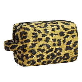Makeup Bag For Women - Soft and Warm Material Cosmetic Bags Leopard Print Design Ladies Tote Bag,Women's Pencil Case Makeup Organizer with Zipper for women travel essentials (Yellow)