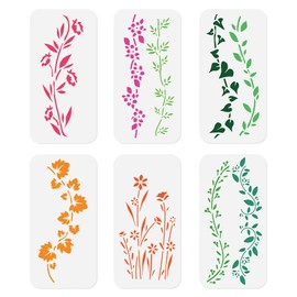 6Pcs Botanical Leaf Vine Boarder Wall Stencils for Painting 30 x 15cm Drawing DIY Crafts Reusable Plastic Stencil for Painting on Wood Wall Canvas Furniture
