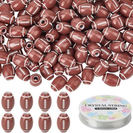 SUNNYCLUE 120Pcs Rugby Ball Beads Bulk Football Bead 15 x 11mm Acrylic Sports Spacer Charms with 11 Yards Elastic Cord for Bracelets Necklace Jewellery Making Pendants Keychain Decorations DIY Crafts