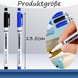 Nurila 2 Textile Pens Machine Washable, Black and Blue Textile Pens, Fabric Colouring Pens, Washable Textile Markers for T-shirts, Fabric Bags, Hats, Shopping Bag, Canvas Shoes, DIY Crafts