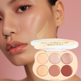 Highlighter Makeup Palette,6 Colors Multiuse Cheek Palette | Waterproof Cream Blendable Long Lasting Cosmetics Kit for Women Mature Skin Artist Event Party