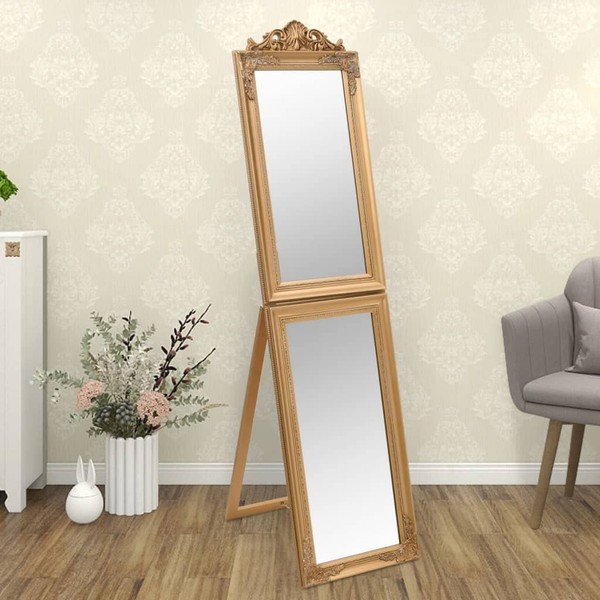ZJMTOCYU Free-Standing Mirror Decorative Baroque Style, Foldable with Eucalyptus Wood