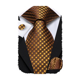 Hi-Tie 63" 70" Ties for Men Silk Extra Long Mens Ties Set and Pocket Square Cufflinks Paisley Necktie Business Wedding,Seventy Inch Brown and Bronze