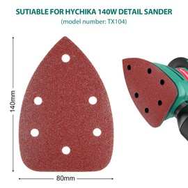 HYCHIKA Sandpaper for Delta Sanders, Pack of 60, 140 x 80 mm, 6 Holes, Velcro Closure, Grit 60/80/100/120/180/240, Compatible with HYCHIKA 140W TX104 Delta Sander
