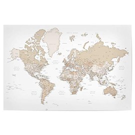 artboxONE Poster 30 x 20 cm Travel Detailed World Map Louie - Picture World Map Capitals Cities