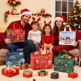 PARTTELY 8 Pack Christmas Gift Bags, Reusable Medium Size Christmas Bags for Gifts with Handles, Non-Woven Fabric Holiday Gift Bags Bulk for Xmas Gifts Wrapping Shopping Party 12.6"×9.8"×6.7"