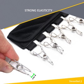 Sweetbei J Hat Organizer - Holder Cap Rack - 12 Stainless Steel Clips - Windproof Cap Ropes - Black Polyester